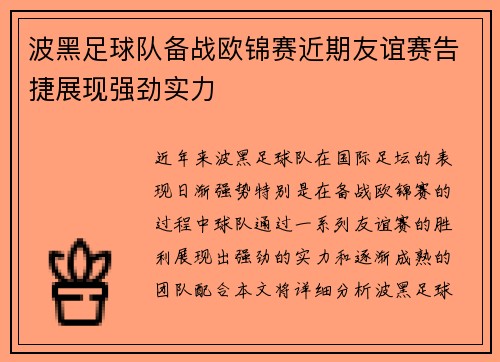 波黑足球队备战欧锦赛近期友谊赛告捷展现强劲实力